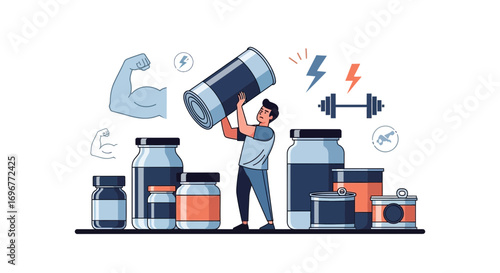 Fitness Supplements Conceptualization Depicting Strength, Endurance, and Energy for Bodybuilding