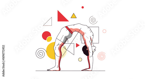 Flexible Athlete Demonstrating Graceful Backbend Within Abstract Geometrical Composition