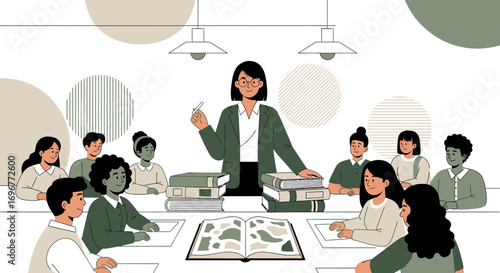 Illustrative Depiction Of Classroom: Education, Knowledge, and Learning, Teaching Session