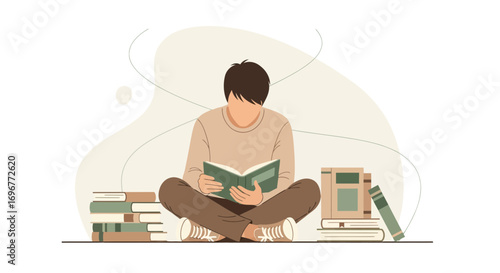 Illustrative Depiction Of Someone Immersed and Deeply Engrossed In Reading a Book