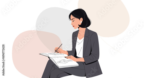 Illustrative Design Artist Sketching Fashion Outfit Ideas For A Creative Project