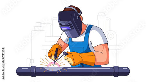 Welding Artisan at Work: A skilled artisan welding, with precision, focus, and expertise. The illustration evokes the essence of industrial craftsmanship and the art of metalwork.