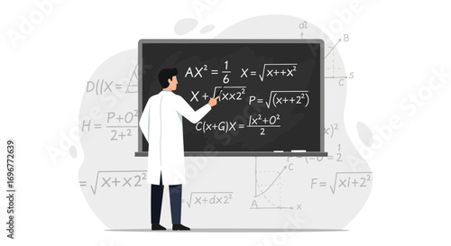 Illustrative Depiction Of Scholarly Instructor Explaining Advanced Mathematical Equations