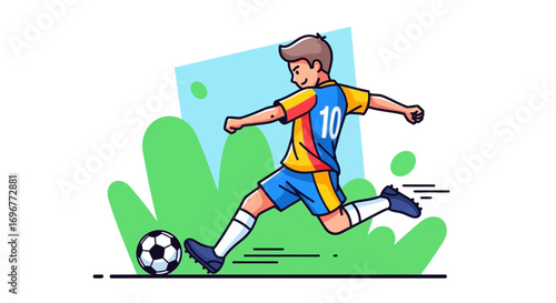 Football Player Delivering Dynamic Strike on the Ball Creating a Energetic Action Moment
