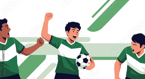 Football Team Celebrates A Victory With Joy And Excitement On A White Background