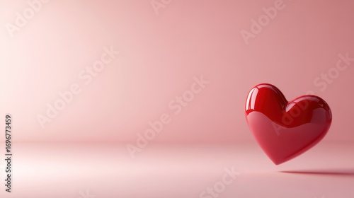 Red heart on pink background 3 d render