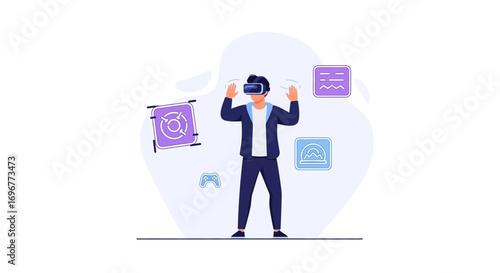 Immersive Virtual Reality Experience Depicted With Interactive Icons and Modern Design
