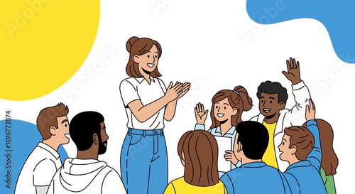 Interactive Classroom: Group Discussion and Participation with Diverse Smiling Individuals