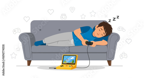 Gaming Slumber: A Relaxed Gamer Dozes Off On Sofa, Controller Still Clutched