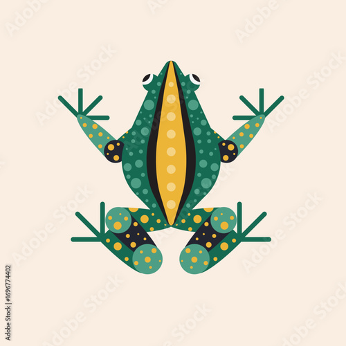 Geometric illustration of a colorful frog with intricate patterns, perfect for design projects and educational materials
