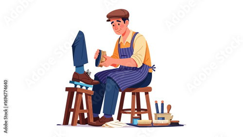 The Art of Cobbling: A skilled cobbler at work, diligently crafting and restoring footwear with meticulous precision, embodies the time-honored artistry of shoemaking.