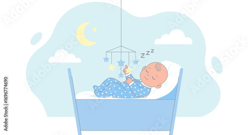 Gentle Slumber Captures Peaceful Dreamtime Of A Baby Within A Serene Nighttime Scene