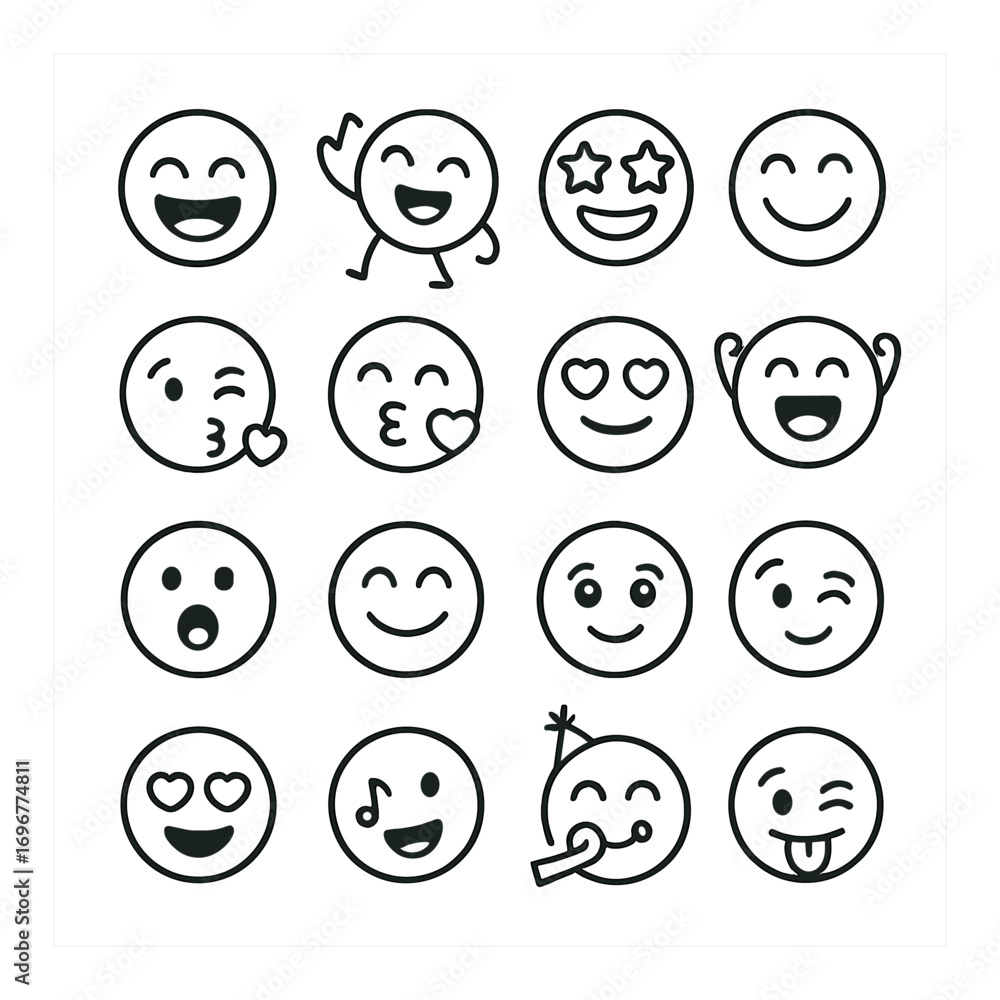 Happy emoji collection with various expressions and gestures Happy emoji collection with various expressions and gestures