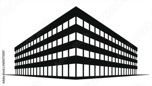Modern hotel or office building vector icon. Corner perspective view of a contemporary architectural silhouette for a real estate agency or corporate business logo.