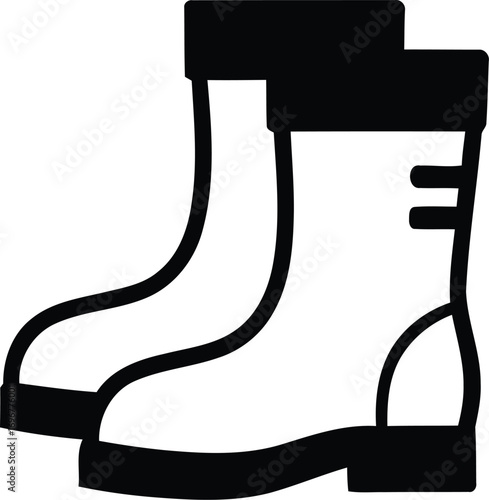 Black and white graphic icon depicting sturdy work boots, symbolizing essential protection and durability for demanding construction, industrial, and outdoor tasks