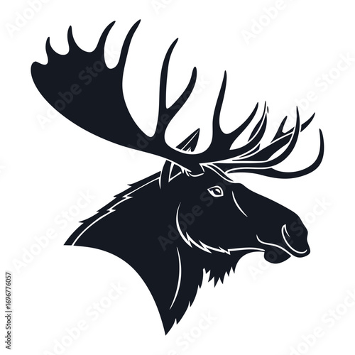 Dark Blue Moose Head Silhouette with Large Palmate Antlers deer animal