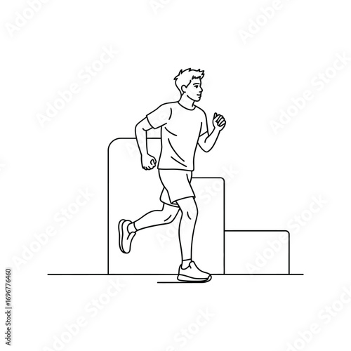 Man running up stairs in sketch style