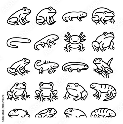 Seamless reptile and amphibian pattern with frogs, salamanders, and lizards