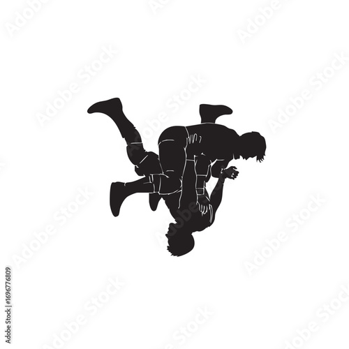 Vector Illustration of Two People in Dynamic Pose in Silhouette Style for Fitness and Sports Design