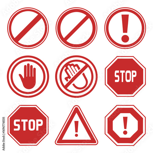 Free Download Group of Red and White Prohibition and Warning Signs on White Background stop no entry - GFXLoad