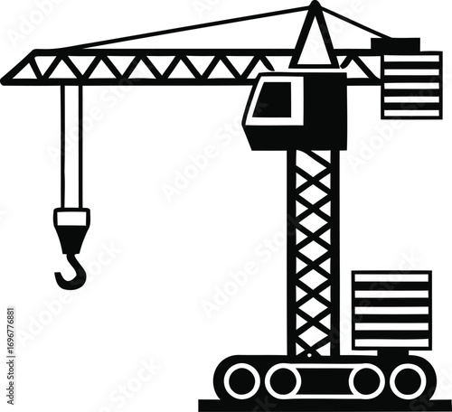 Vector graphic of a heavy construction crane, an icon for the building industry, real estate development, and capital investment projects