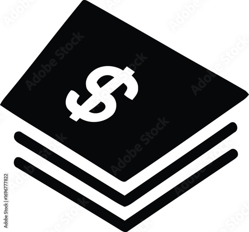 Clean, modern icon of stacked dollar banknotes, symbolizing finance, wealth, earnings, and the essential concept of economic value, investment, and monetary transactions