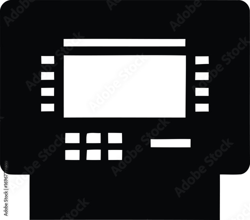 Monochrome ATM glyph icon for banking, finance, and money withdrawal concepts. Simple vector graphic representing a cash machine for business applications