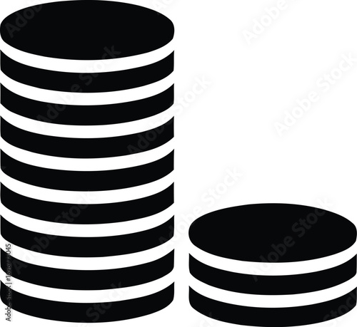 Vector illustration of stacked coins representing finance, investment growth, and savings. A simple black and white money symbol icon for business applications