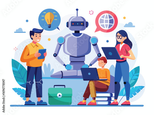 AI Technology in Education Cartoon Vector