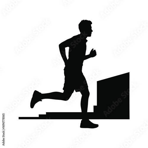 Silhouette of a man running up stairs for fitness