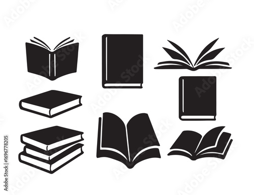 Book silhouette vector set – Classic and modern book icons collection