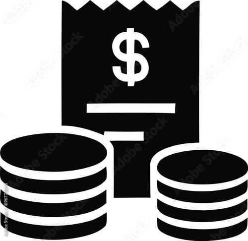 Finance Icons with Receipts and Coins for Financial Transactions, Accounting, and Expenses