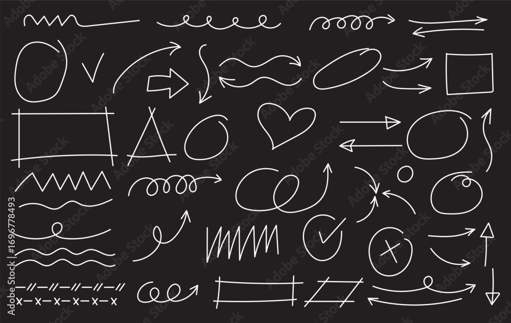 Pencil color crayon line element set. Hand drawn scribble chalk pencil stroke colorful swirl, flower, cloud and arrow shape with crayon rough texture. Children paint background. Vector illustration Pencil color crayon line element set. Hand drawn scribble chalk pencil stroke colorful swirl, flower, cloud and arrow shape with crayon rough texture. Children paint background. Vector illustration