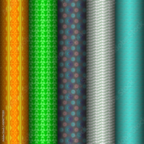 Vector Set of Luxury Packaging Design Elements, Labels, and Frames with Trendy Seamless Patterns – Abstract, Funky, and Linear Style Backgrounds for Branding and Products