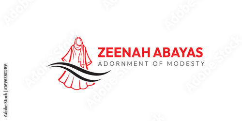 A logo for Zeena Abayas, showcasing a stylized illustration of a woman wearing a hijab alongside the brand name in distinctive lettering.