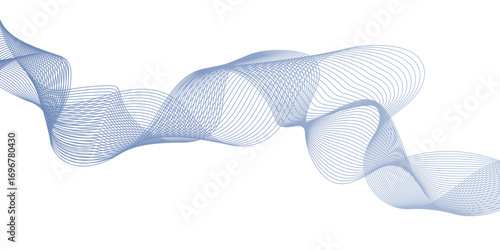 Abstract digital illustration featuring a flowing wave in parallel lines, The lines are colored in a subtle gradient, a three-dimensional ribbon or a series of sine waves moving horizontally.