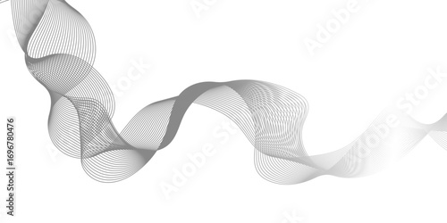 Abstract digital illustration featuring a flowing wave in parallel lines, The lines are colored in a subtle gradient, a three-dimensional ribbon or a series of sine waves moving horizontally.
