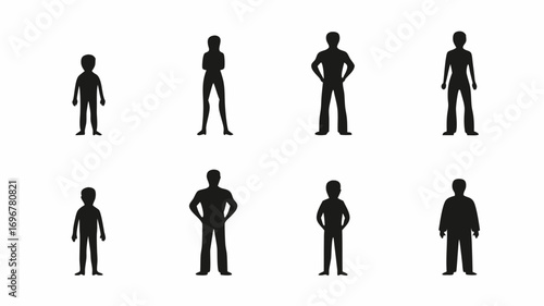 Diverse human silhouettes showcasing various poses and body types for modern design and concepts.