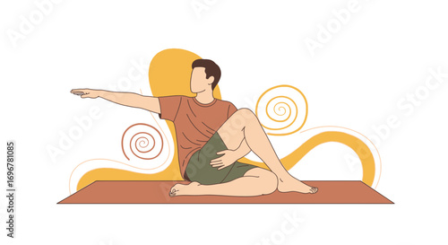 Man Practicing Yoga In Colorful Illustration Showing Flexibility And Movement In Wellness