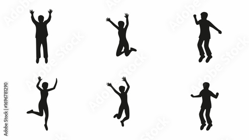 Joyful silhouettes celebrating freedom and excitement in dynamic poses