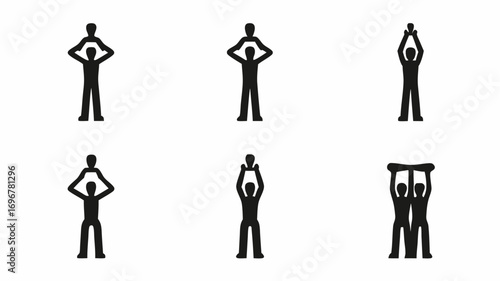 Diverse figures celebrate achievements and teamwork with dynamic poses and raised items symbolizing success
