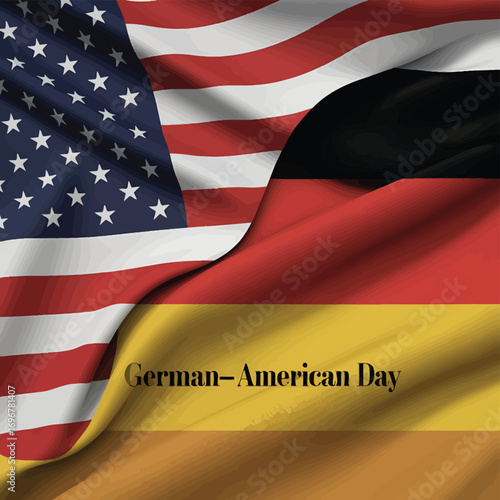 Vector art of germanamerican day text overlay on a draped american and german flag background, celebrating the heritage and culture of german immigrants in the united states