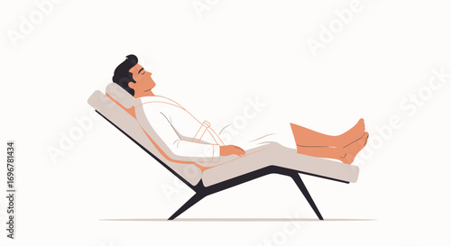 Man Relaxing On A Lounge Chair With Eyes Closed In A Minimalist Illustration