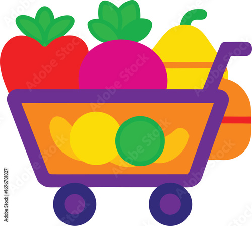 Colorful shopping cart filled with fresh produce groceries vibrant healthy food choices
