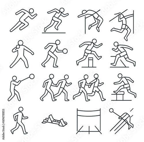 Outline icons of various athletic sports activities