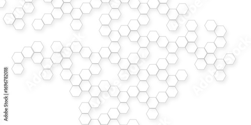 White hexagon abstract background, seamless geometric honeycomb pattern, clean minimal futuristic surface, 3D texture design for technology, corporate, digital, presentation, website, wallpaper.