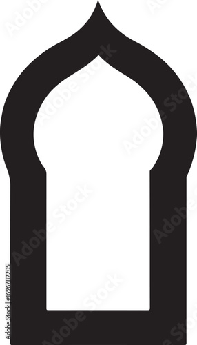 Silhouette of Islamic window arch decorative geometric arabesque frame in black vector design
