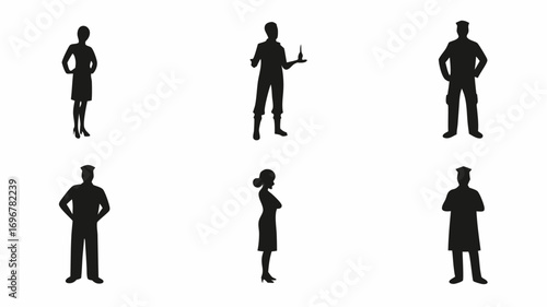 Diverse professionals and workers collection, capturing various roles and careers with clean silhouettes