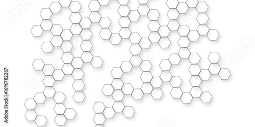 White hexagon abstract background, seamless geometric honeycomb pattern, clean minimal futuristic surface, 3D texture design for technology, corporate, digital, presentation, website, wallpaper.