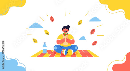 Joyful Picnicker Relaxes Outdoors, Enjoying Food And The Fresh Air With Autumnal Elements